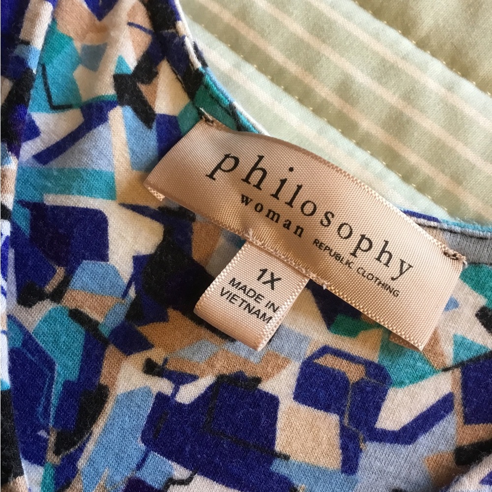 Philosophy Abstract Pattern Top - Blue, Black, White 1X Stretchy, lightweight - Picture 3 of 8